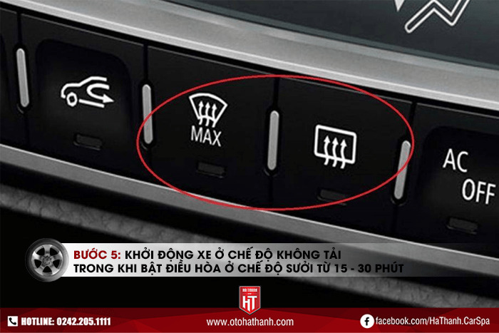 Bước 5: Khởi động động cơ xe ở chế độ không tải trong vòng 15 - 30 phút trong khi bật toàn bộ hệ thống điều hòa ở chế độ sưởi - Hướng dẫn cách súc rửa két nước làm mát ô tô