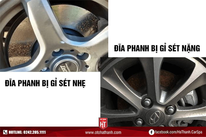 ĐĨa phanh ô tô bị rỉ sét nhẹ và nặng