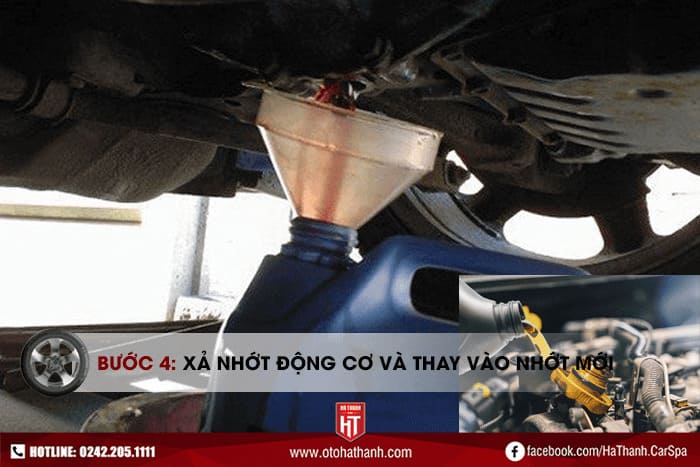 Bước 4: Xả nhớt động cơ và thay vào nhớt mới